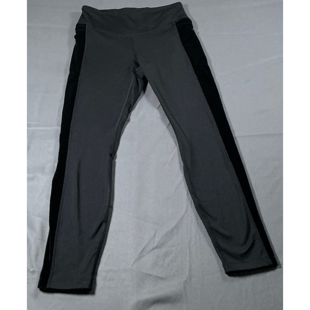 Pink Victoria's Secret Cozy Leggings Gray Black Velvet Stripe Side Pocket Small